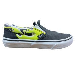 Vans Slip-On Flame Sneakers Black Neon Yellow Classic Skate Shoes Size 5Y 6.5W